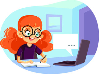 Student Girl Using Laptop for Online School Learning