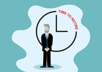 Cartoon Illustration of Old Businessman at the Age of Retirement