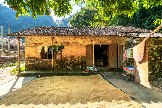 An ancient rock village in Trung Khanh, Cao Bang, Vietnam. Khuoi Ky old village of the Tay ethnic group. Indoor of the house in village
