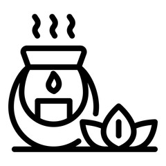 Aroma lamp and lotus icon. Outline aroma lamp and lotus vector icon for web design isolated on white background