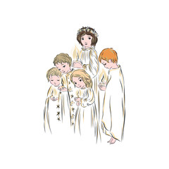 Believer. Children pray to God holding candle in his hand. Concept for religious holidays - Easter, Christmas. Biblical heavenly symbol. 