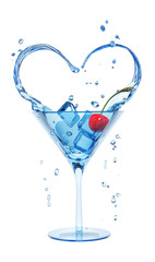 Splash water in wine glass, drink illustration, abstract swirl background, 3d rendering