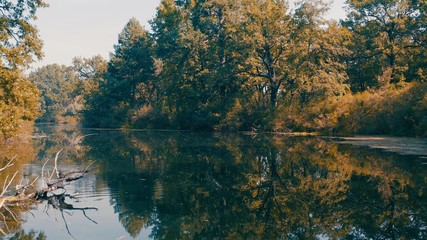 movement of the boat along the mysterious river channel between the dangerous snags sticking out of the water. wrong turn left