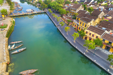 Fototapeta premium Hoi An, Vietnam : Panorama Aerial view of Hoi An ancient town, UNESCO world heritage, at Quang Nam province. Vietnam. Hoi An is one of the most popular destinations in Vietnam 