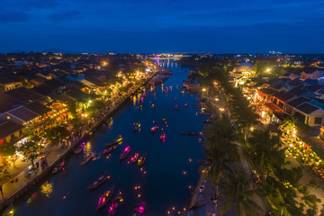Hoi An, Vietnam : Panorama Aerial view of Hoi An ancient town, UNESCO world heritage, at Quang Nam province. Vietnam. Hoi An is one of the most popular destinations in Vietnam
