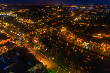 Panorama Aerial view of Hoi An ancient town, UNESCO world heritage, at Quang Nam province. Vietnam. Hoi An is one of the most popular destinations in Vietnam
