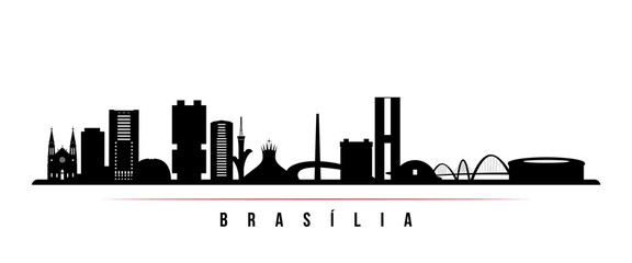 Brasilia skyline horizontal banner. Black and white silhouette of Brasilia, Brazil. Vector template for your design.