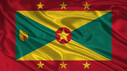 Flag of Grenada 3D Illustration. Grenada Flag for Independence Day, celebration, election. The symbol of the state on wavy silk fabric.