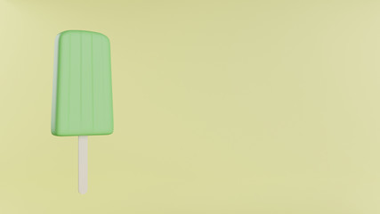 Green popsicle on yellow background. Ice cream and summer concept