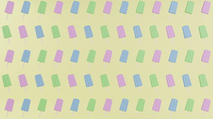 Pink, blue and green popsicle twisted pattern on yellow background