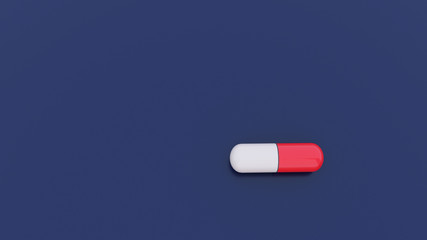 White & Red capsule isolated on Blue background. Pills on a blue background, Medical pill. Concept 3D illustration.