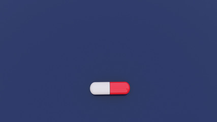White & Red capsule isolated on Blue background. Pills on a blue background, Medical pill. Concept 3D illustration.