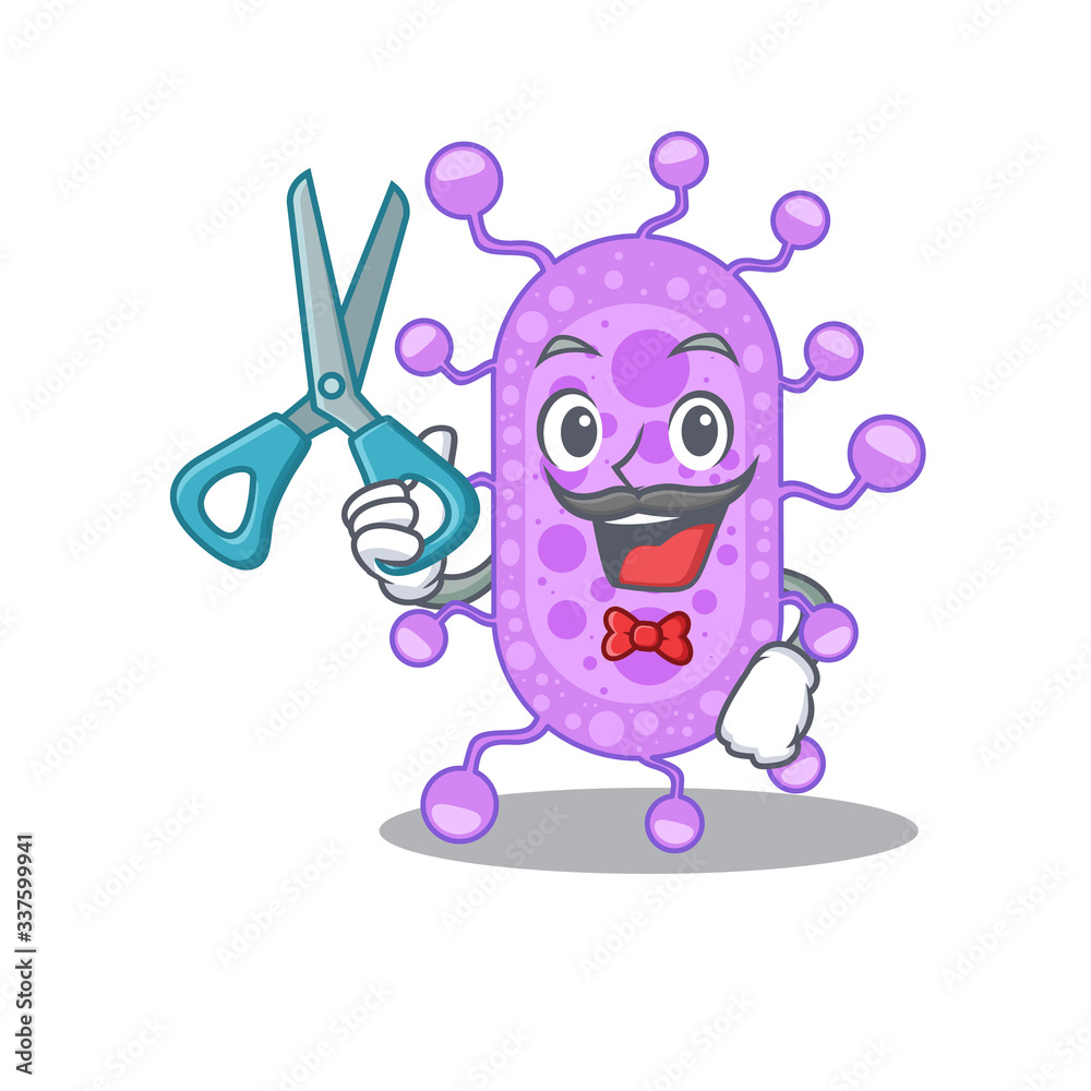 Poster sporty mycobacterium cartoon character design with barber