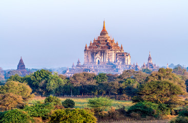 Royalty high quality free stock image aerial view of Bagan, Myanmar temples in the Archaeological Zone.