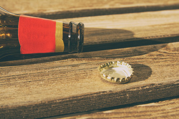 Close-up of an empty beer bottle