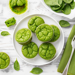 Vegan salty spinach muffins for healthy breakfast.