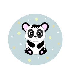 Card with cartoon cute panda. Vector illustration.