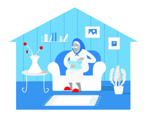 stay at home. grandma's on lockdown. vector on a white background