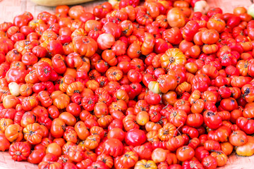 Red tomatoes at vegetables market in Yangon, Myanmar. 