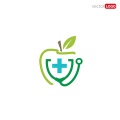 Fruit with Stethoscope/Nutrition Doctor Logo Design Vector Template Illustration 