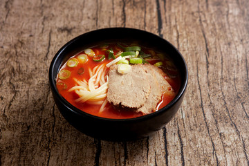 Korean spicy beef noodle bowl