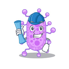 Cartoon character of mycobacterium brainy Architect with blue prints and blue helmet