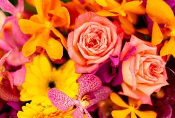 Bouquet of fresh roses, flower bright background.