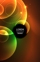 Neon shiny transparent glowing circles with light effects. Techno futuristic vector abstract background For Wallpaper, Banner, Background, Card, Book Illustration, landing page