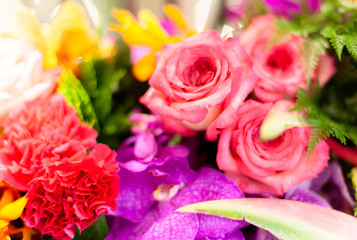 Bouquet of fresh roses, flower bright background.