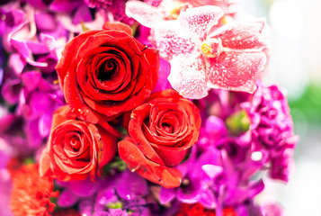 Bouquet of fresh roses, flower bright background.