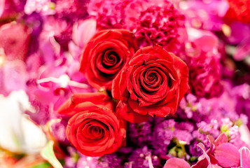 Bouquet of fresh roses, flower bright background.