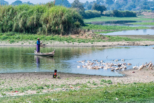 General view in village near U Bein Bridge, Mandalay, Myanmar.