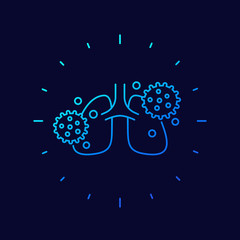 Virus and lungs line vector icon