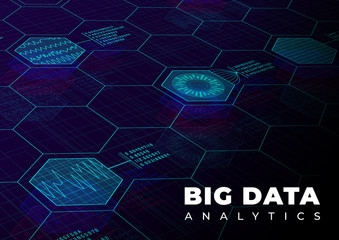 Big data analytics perspective background. Design template for information concept with hud elements. Colorful big data backdrop. Eps 10.