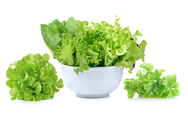 lettuce leaves isolated on white background.