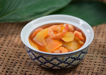 Thai Food,Spicy and Sour Soup with Shrimp and papaya