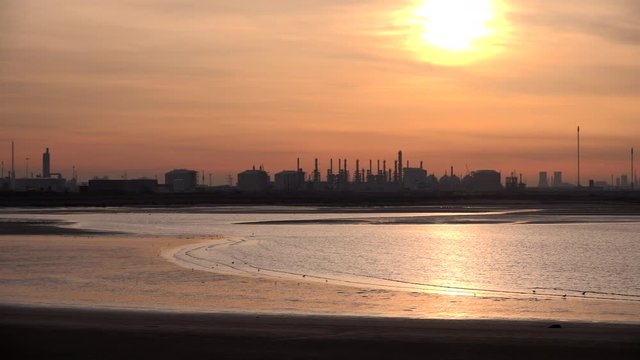 Teesside  coastal industrial landscape in the evening light North England UK 4K