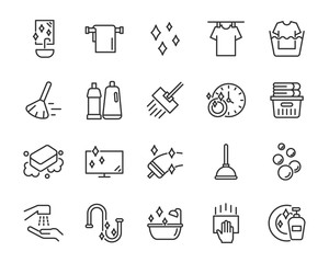 set of cleaning icons, washing, service, housekeeping