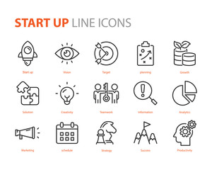 set of start up icons, business, marketing, strategy, planning