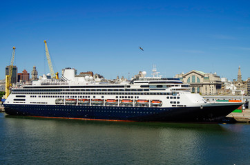 Classic Holland America Line Hal cruise ship or cruiseship liner Zaandam in port of Montevideo,...