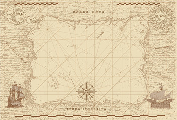 vector image of an old sea map in the style of medieval engravings	 - obrazy, fototapety, plakaty