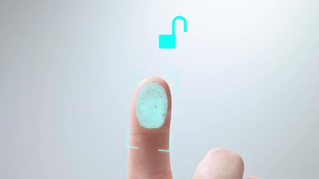 scan fingerprint biometric identity and approval. concept of the future of security and password control through fingerprints in an advanced technological future and cybernetic.