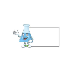 An image of blue chemical bottle with board mascot design style