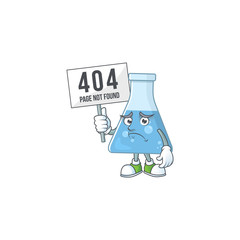 Sad face of blue chemical bottle cartoon character raised up 404 boards