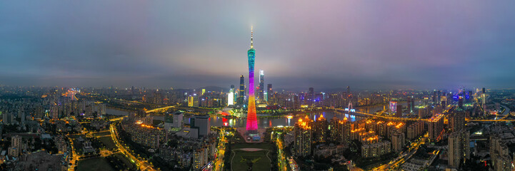 Night view of Guangzhou in fog