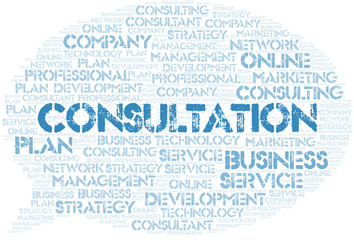 Consultation typography word cloud.
