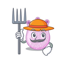 Cartoon character design of viridans streptococci as a Farmer with hat and pitchfork