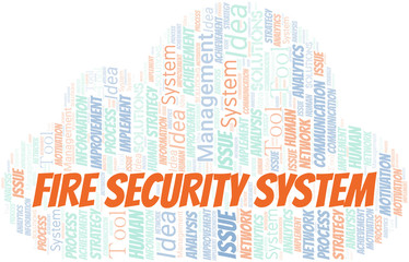Obraz premium Fire Security System typography vector word cloud.