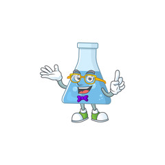 Cartoon character design of Geek blue chemical bottle wearing weird glasses