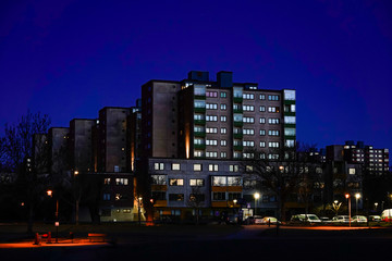 Fototapeta na wymiar Stockholm, Sweden Residential housing at dawn in the Fittja neighbourhood.